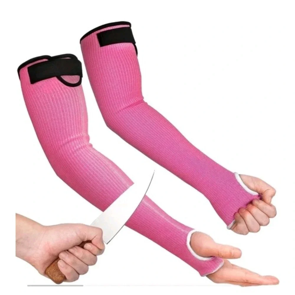 ToolAnt Pink 1 Pair ANSI A3 Cut Resistant Sleeves w thumbhole Gardening DIY Work
